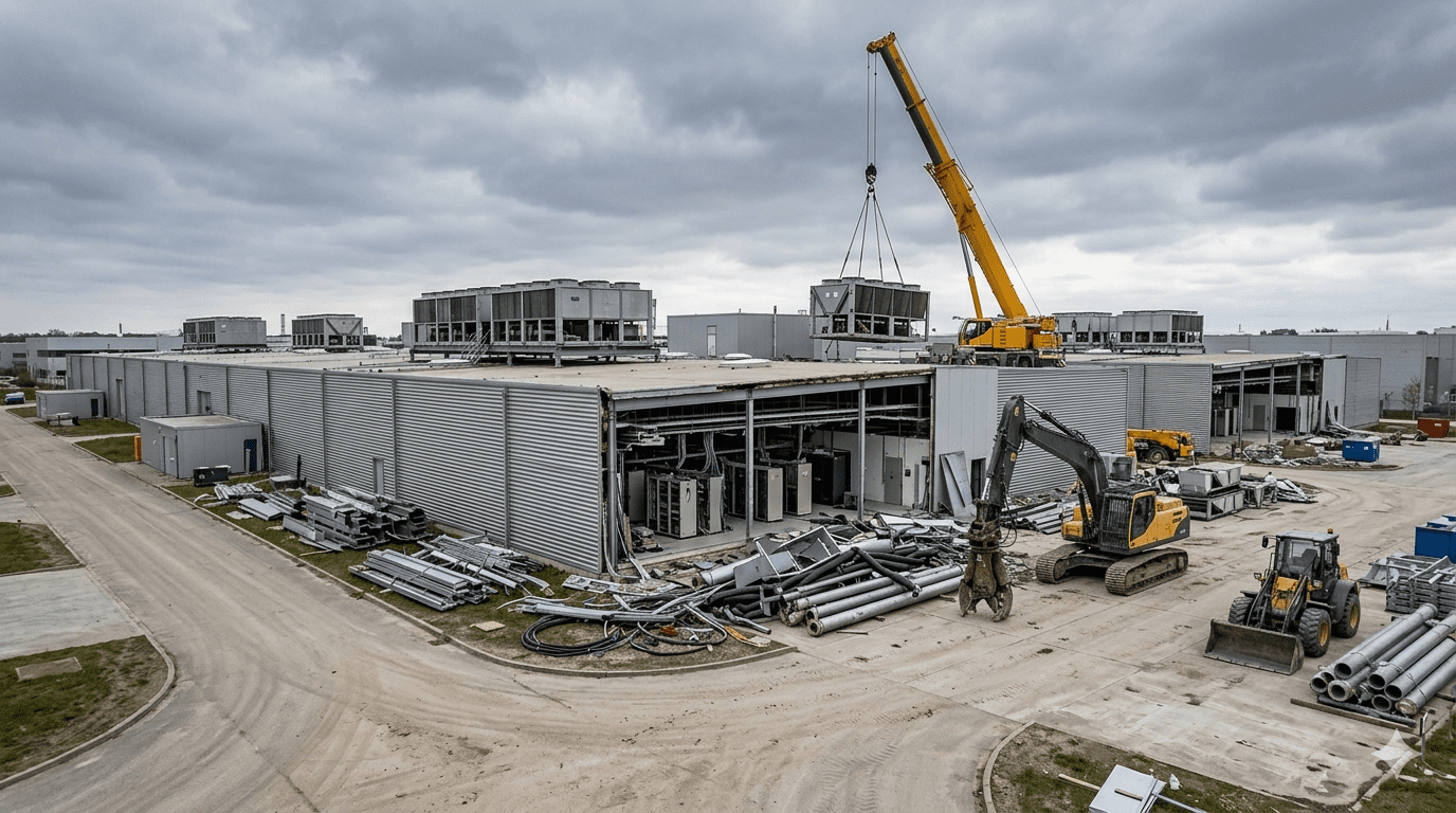 Data center decommissioning wave AI hardware cycle obsolescence retrofit 2026